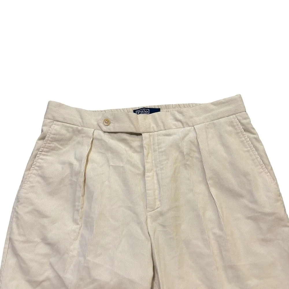Polo Ralph Lauren Mens Cream Corduroy Pleated Pants 35x30 Straight Leg‎ Portugal